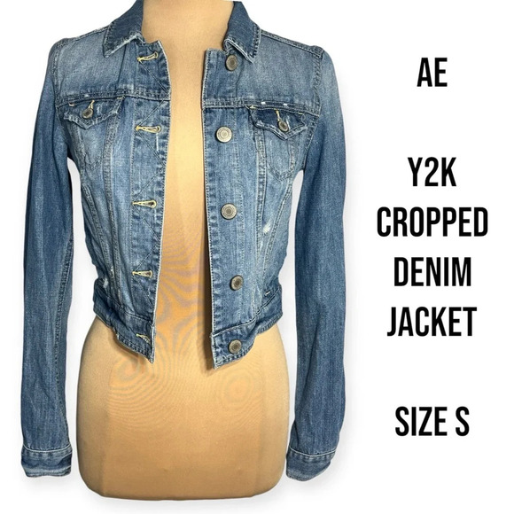 American Eagle vintage y2k cropped denim jean jacket - Picture 1 of 6